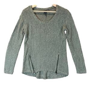 Quinn Green Marled Sweater High hi Low Zipper Detail S Small